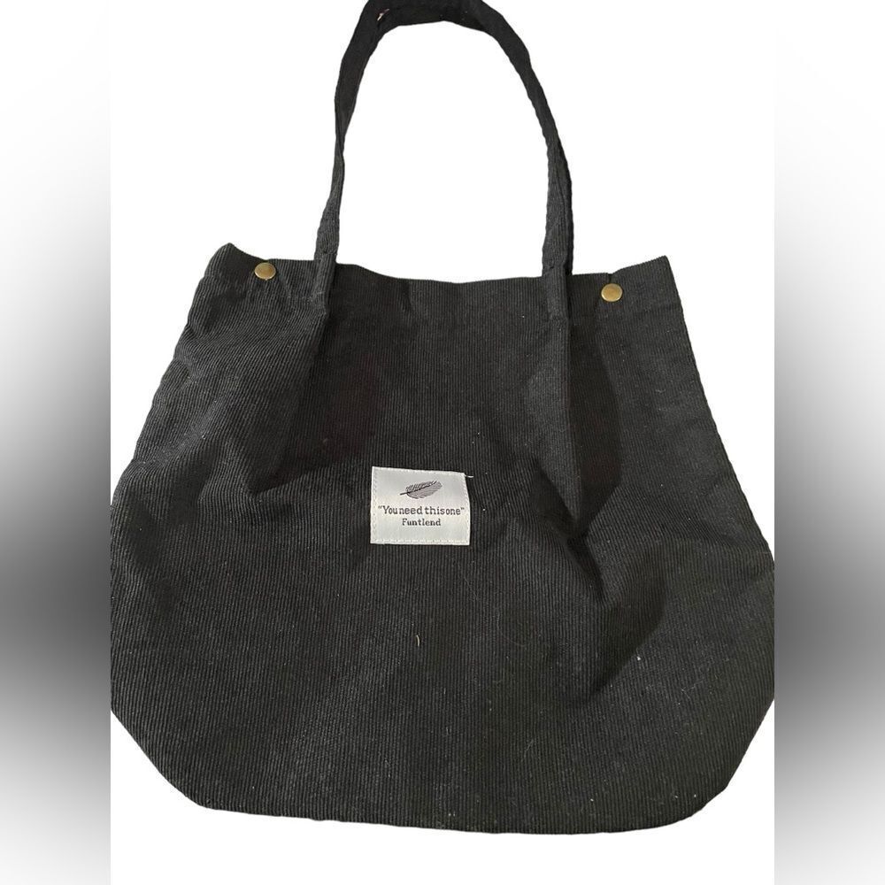 BLACK CORDUROY SMALL SNAP TOTE